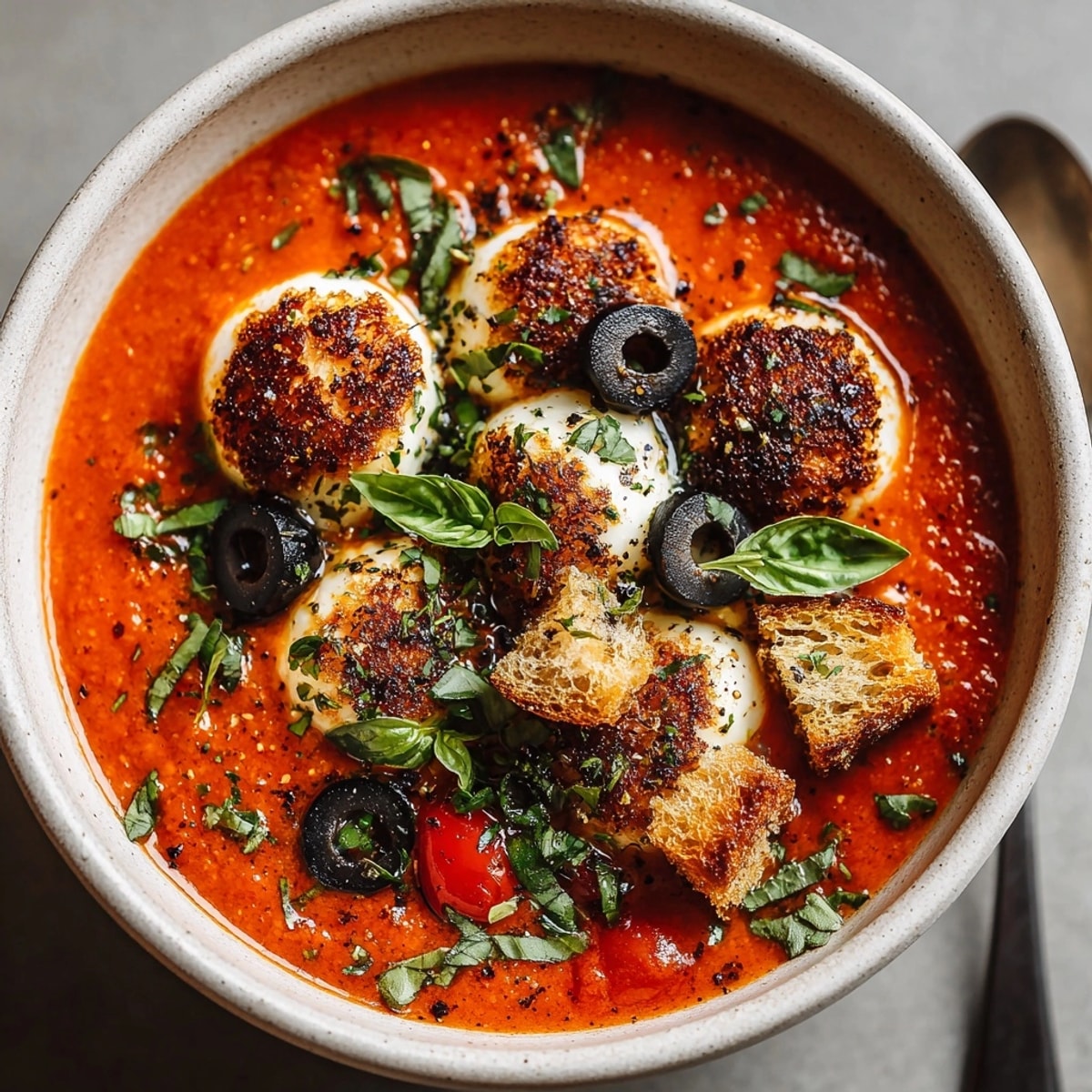 Creamy Eyeball Mozzarella Tomato Soup: A rich, fun soup, perfect for a spooky party.