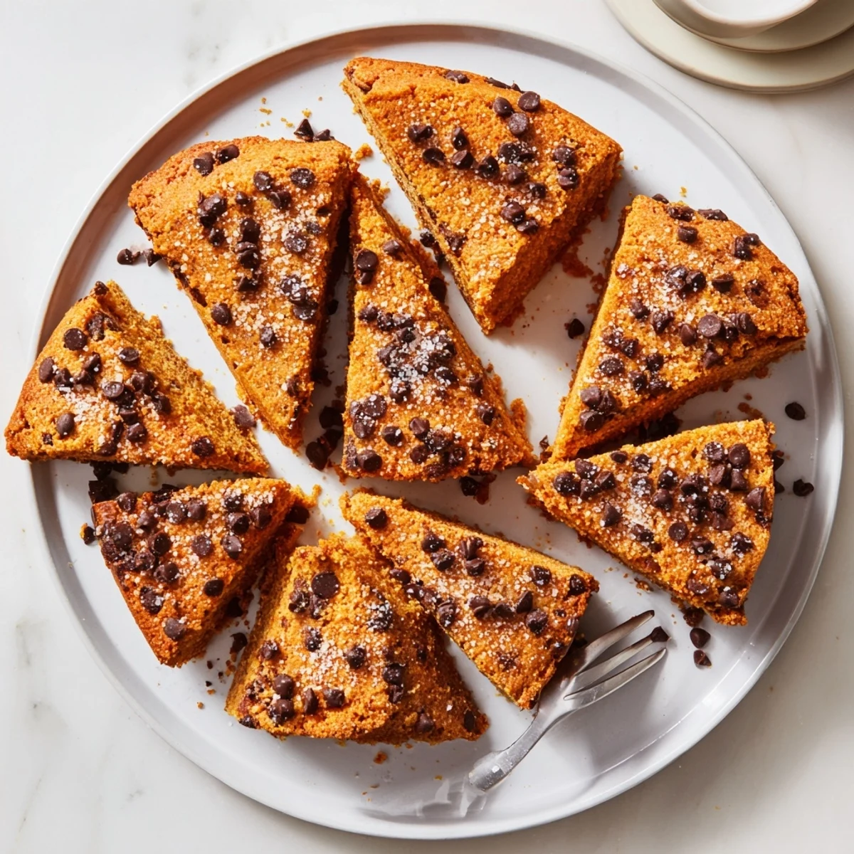 Freshly baked Pumpkin Muffin Cookie Dough Scones exuding warm, spicy aromas for autumn.