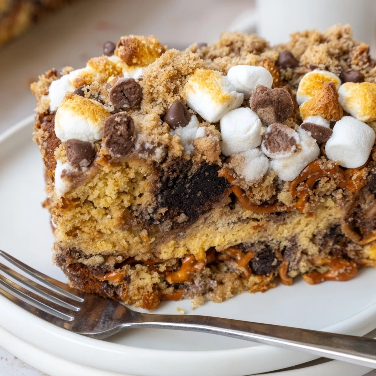 Indulge in Smores Cinnamon Pretzel Muffin Loaf, a deliciously sweet treat.