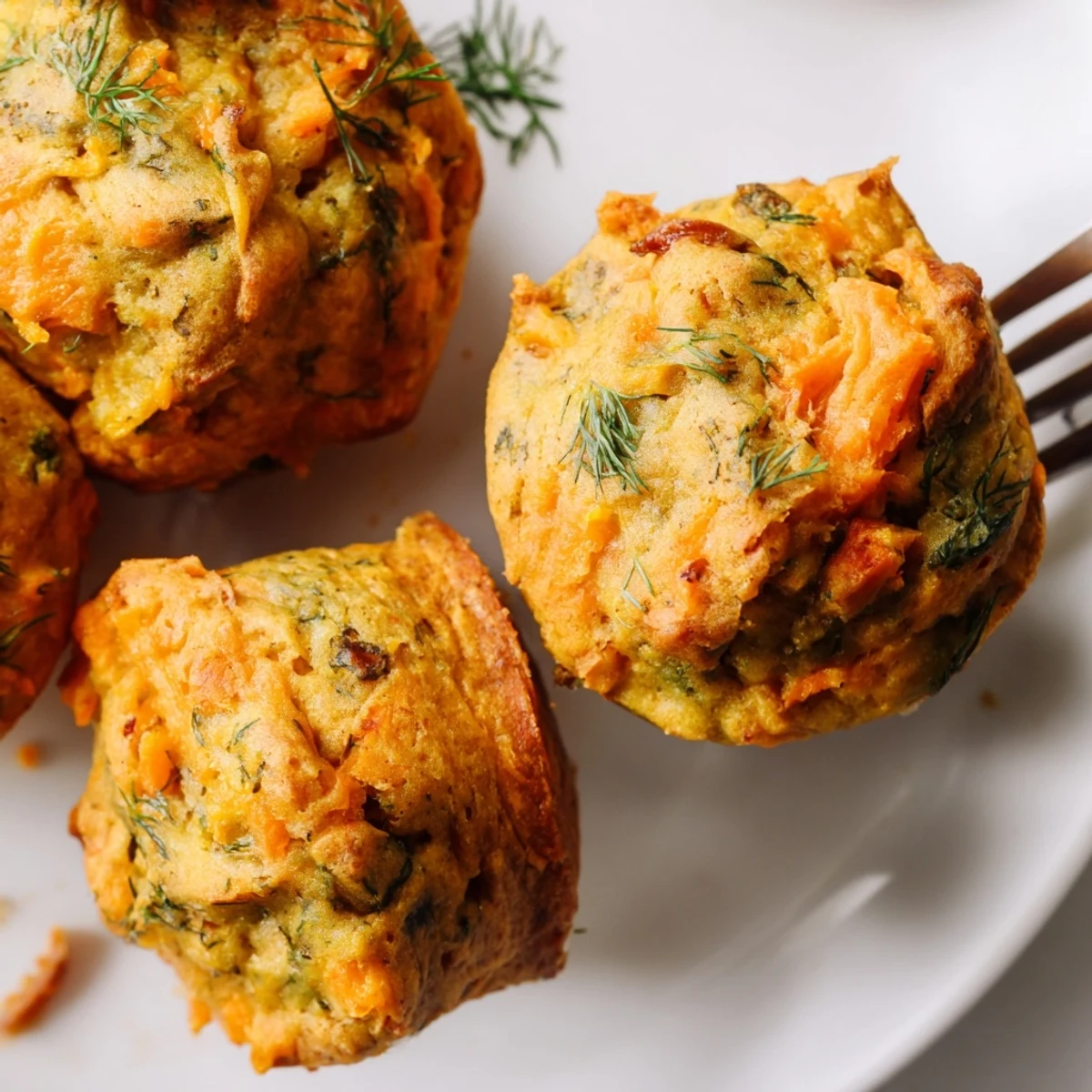 Tangy Dill Pickle Sweet Potato Drop Muffins, golden brown, bursting with flavor and texture.