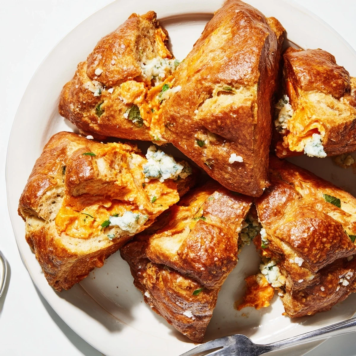 Savory Spicy Buffalo Biscuit Pretzel Scones, perfect for dipping in ranch dressing.