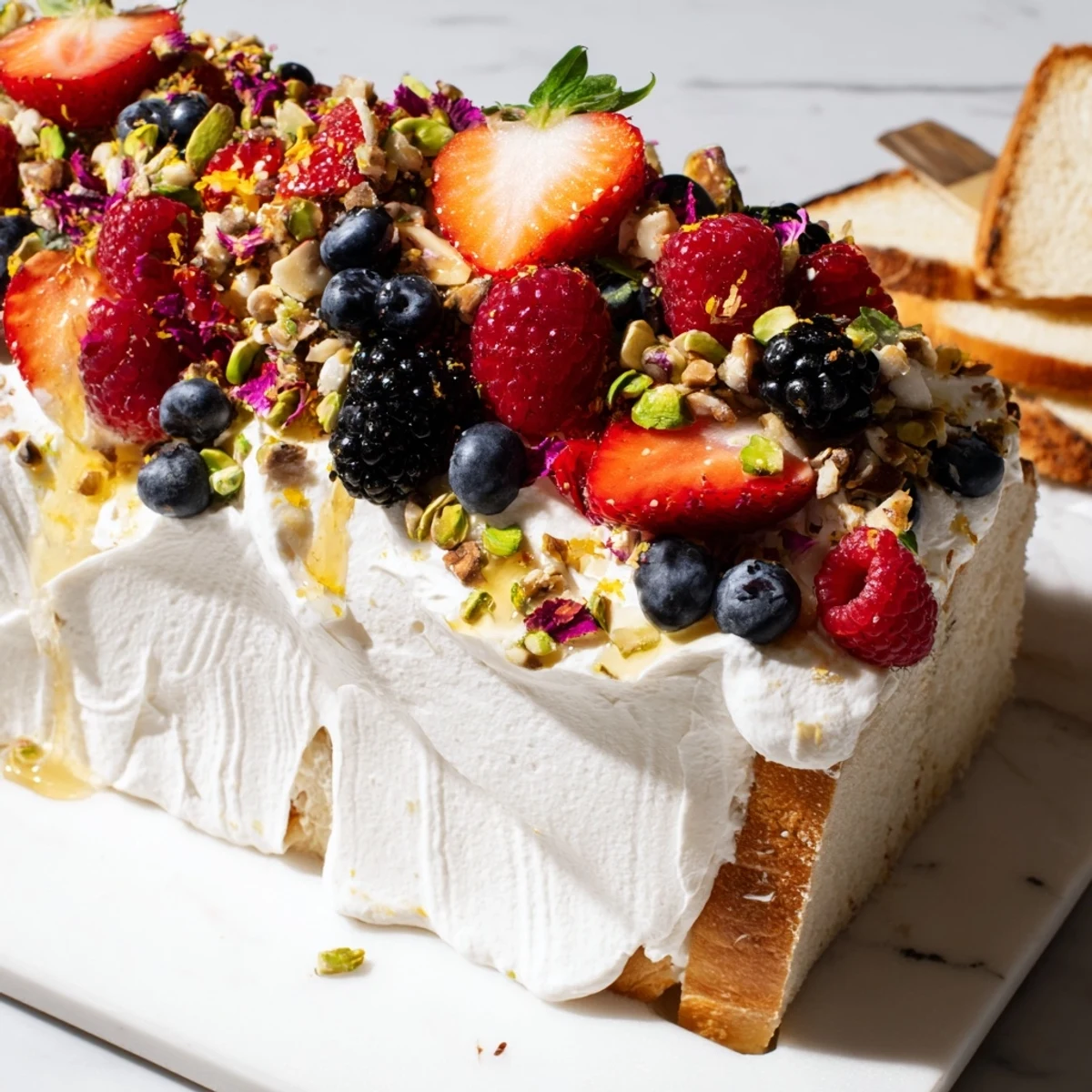 Sliced brioche accompanies a delightful Butter Board Dessert Version with whipped cream cheese.