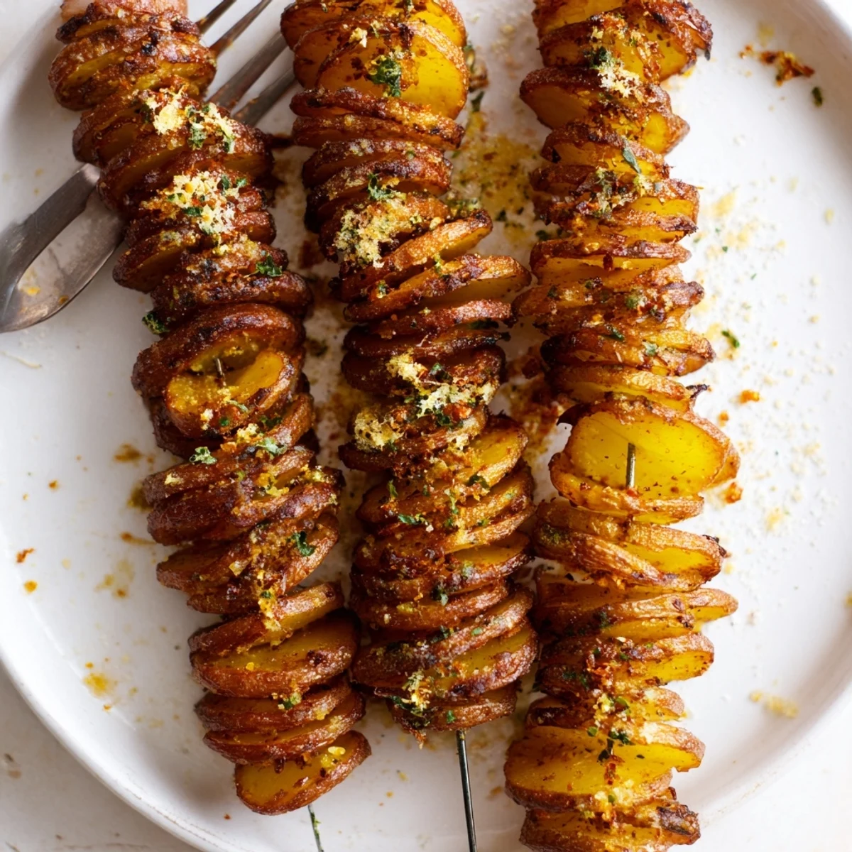 Delicious air-fryer tornado potatoes topped with Parmesan and fresh parsley for flavor.