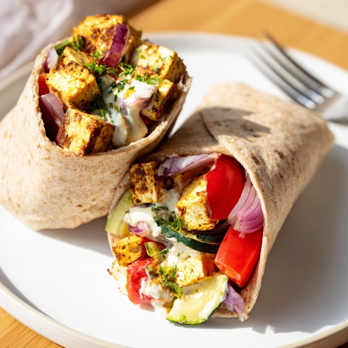 Vegan viral recipe remake featuring roasted tofu and colorful fresh vegetables.  