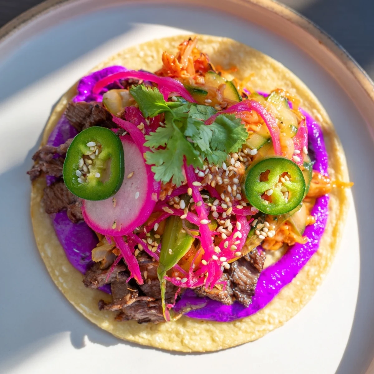 Delicious Global Street-Food Fusion Tacos & Bowls showcasing vibrant toppings and flavors.