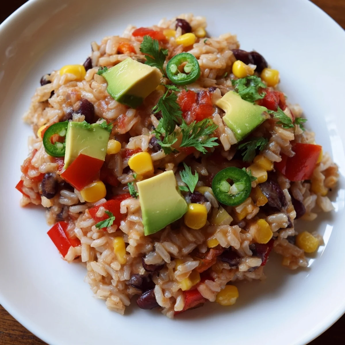 Steaming One-Pot Mexican Rice & Beans, a flavorful vegetarian main course with fresh cilantro garnish.