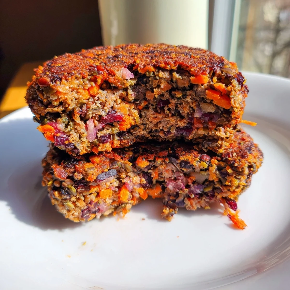 Golden-brown black bean burgers ready to stack with fresh toppings, offering a delightful vegetarian meal.
