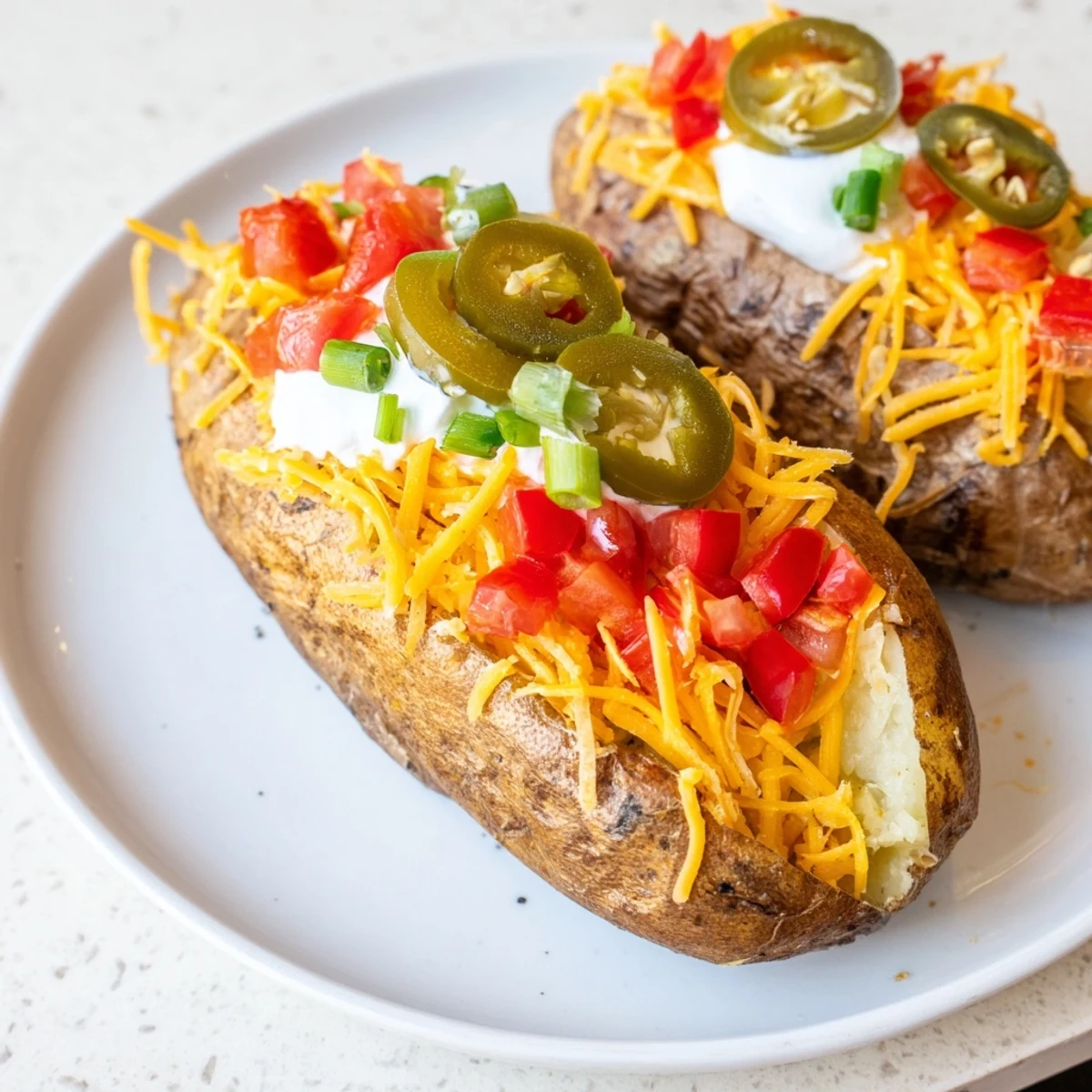 Golden-skinned baked potatoes ready to be customized at this fun and flavorful potato bar.
