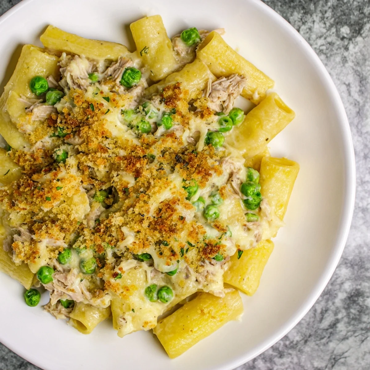 A warm and comforting baked Tuna Pasta Bake, filled with savory tuna and tender pasta.