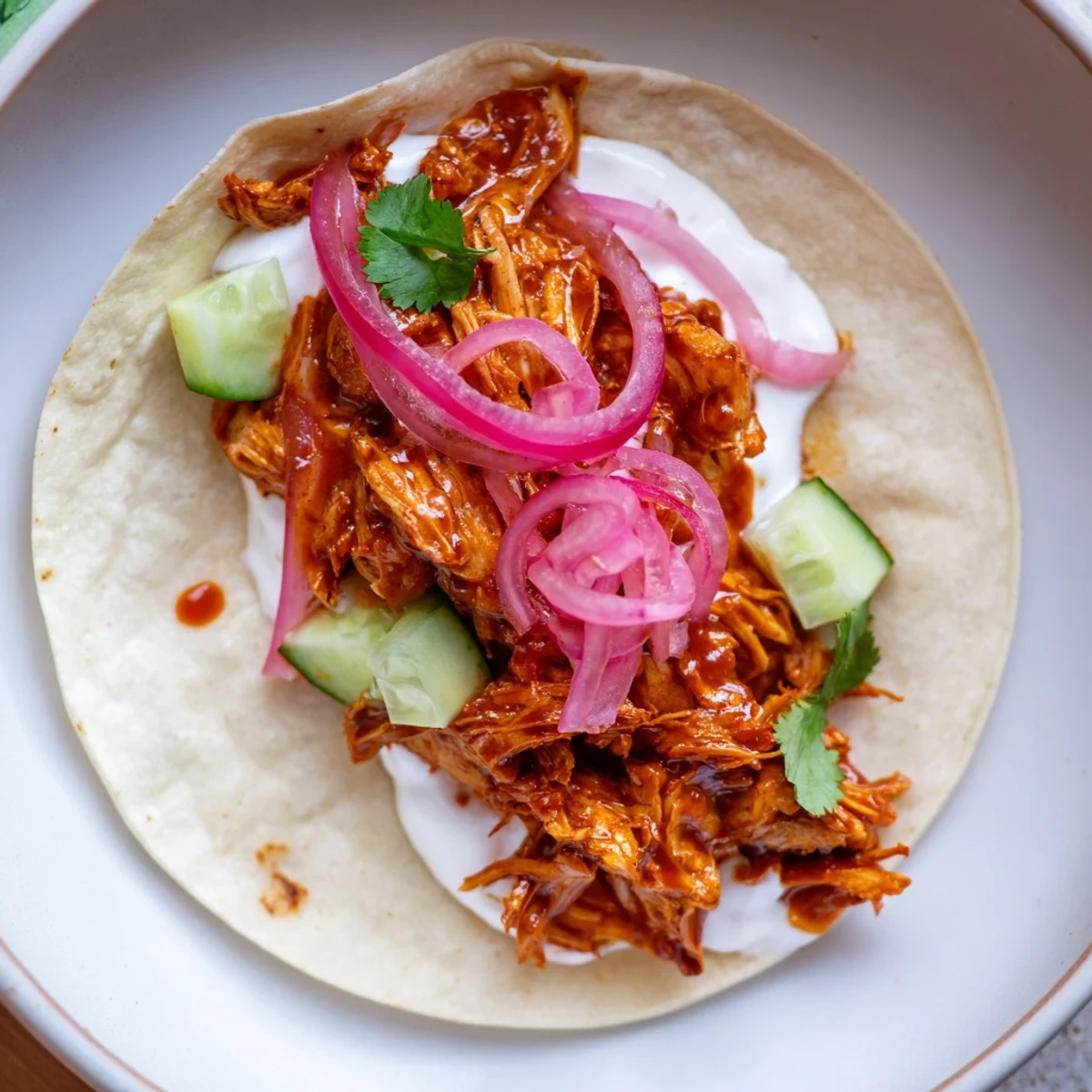 Golden-brown, sticky chicken tikka masala tacos served in warm tortillas with fresh, vibrant toppings.