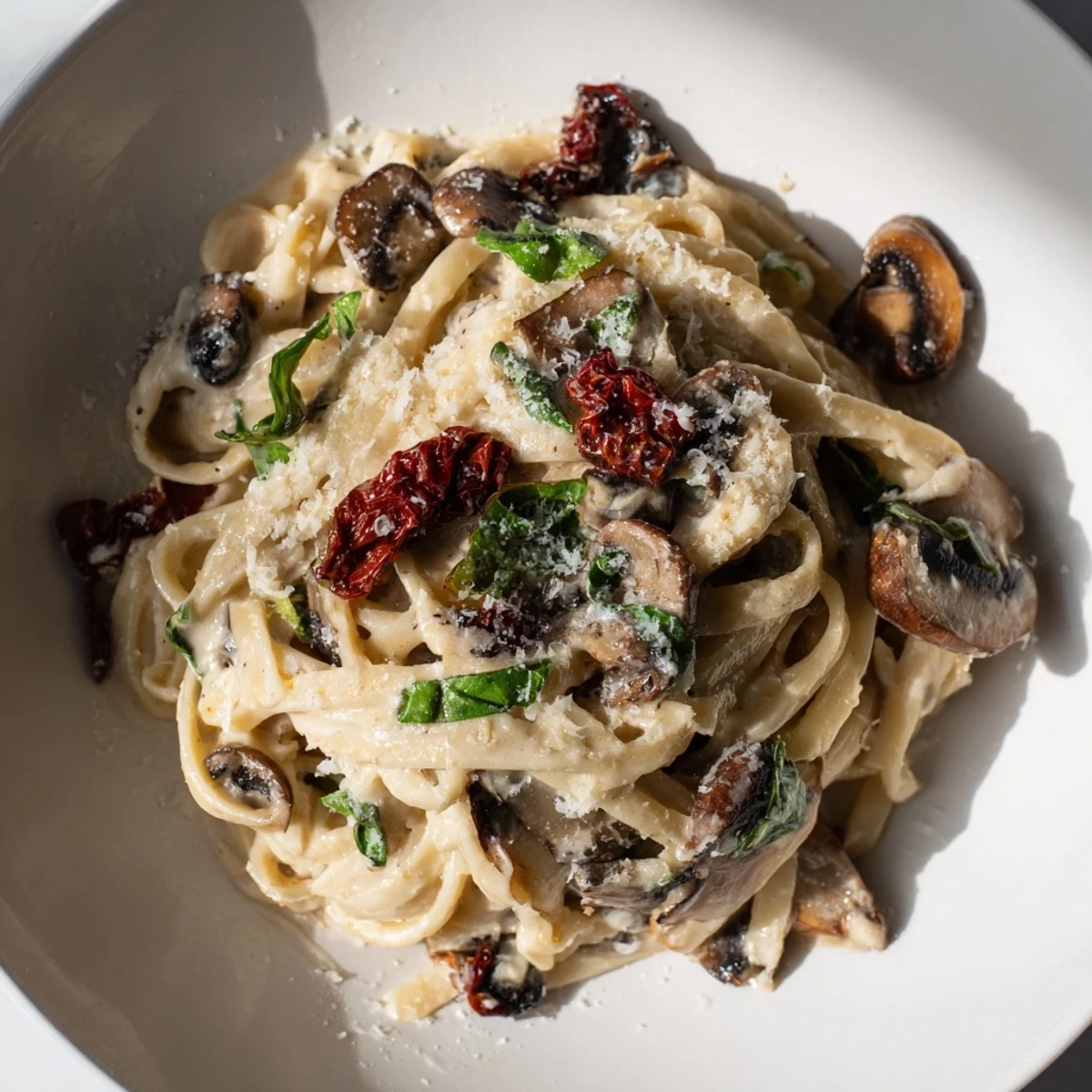 Tender mushrooms and sun-dried tomatoes dance in this rich Vegan Marry Me Mushroom Pasta, a vegan delight.