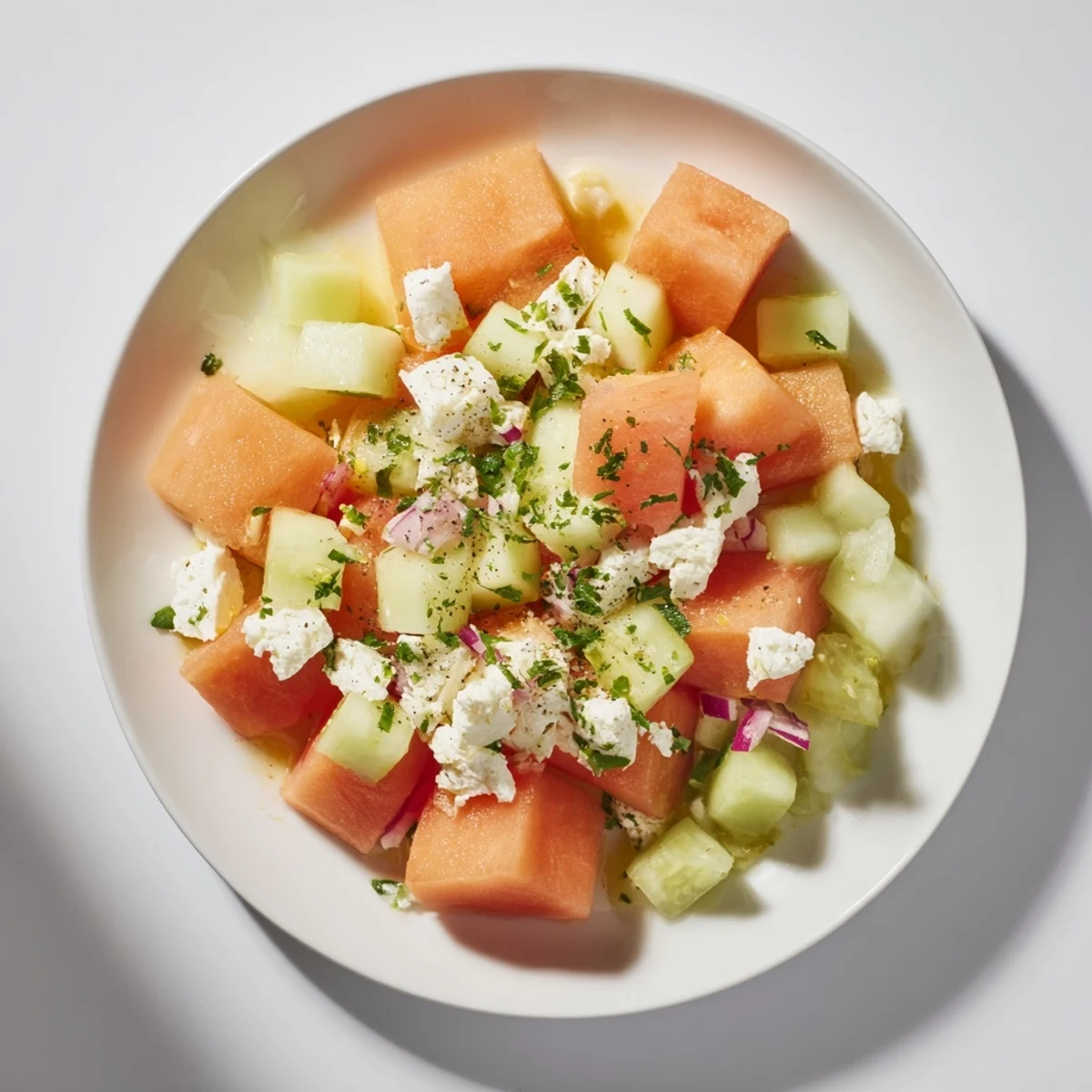 Crisp cucumber and juicy watermelon star in this refreshing Hot Girl Salad, drizzled with lime.