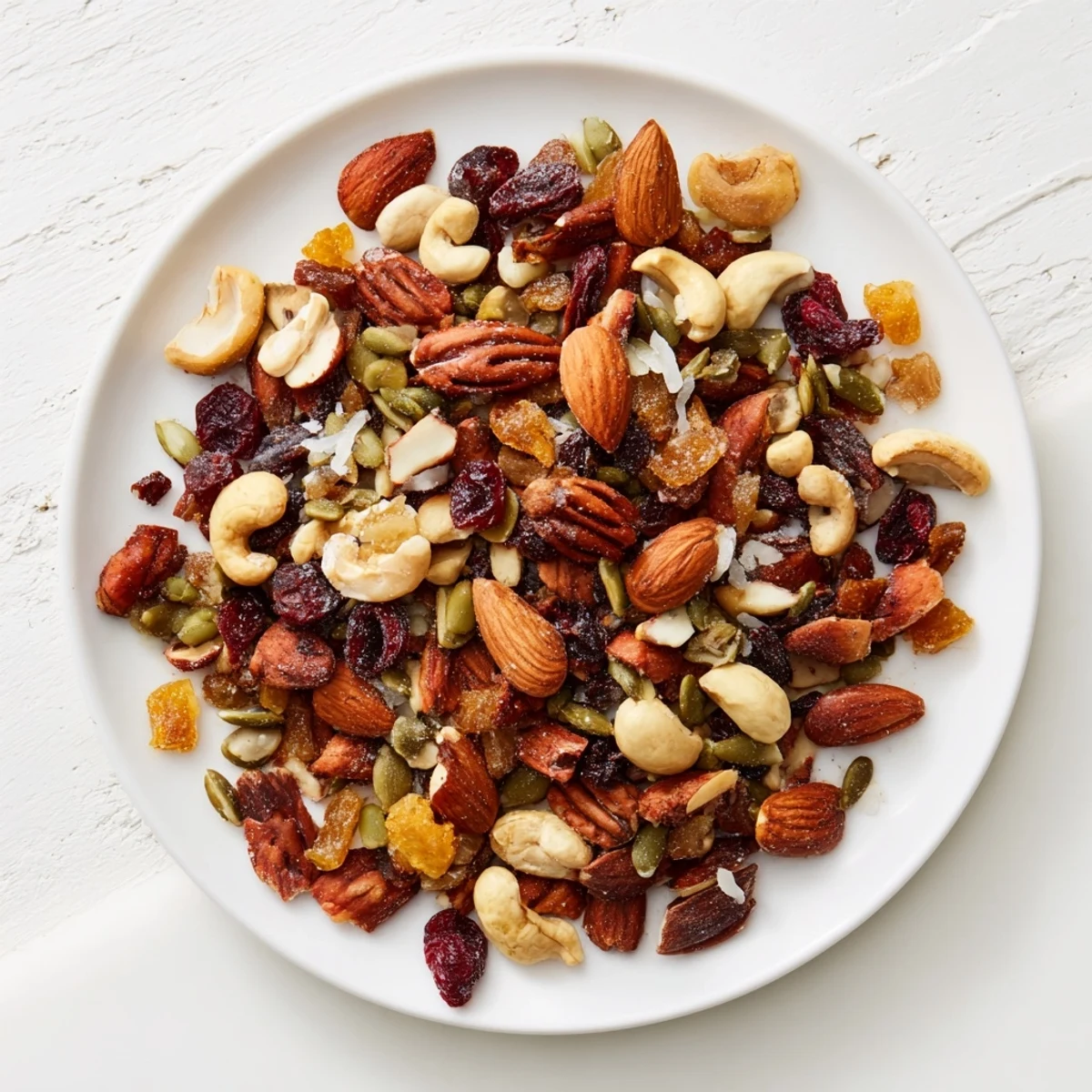 Warm, golden Nutty Nosh Squirrel Snack Mix, perfect for a trail; full of nuts and seeds.