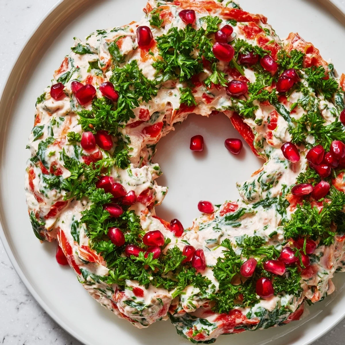 Savory red pepper and spinach dip wreath, served with crackers, is a flavorful and impressive appetizer.