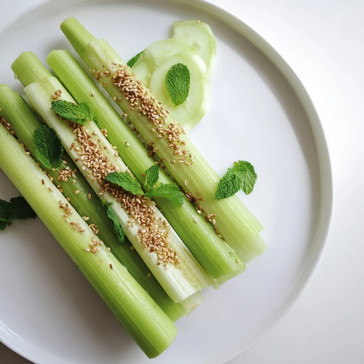 Crisp, green celery and cucumber sticks form a beautiful "The Bamboo Zen" appetizer arrangement.