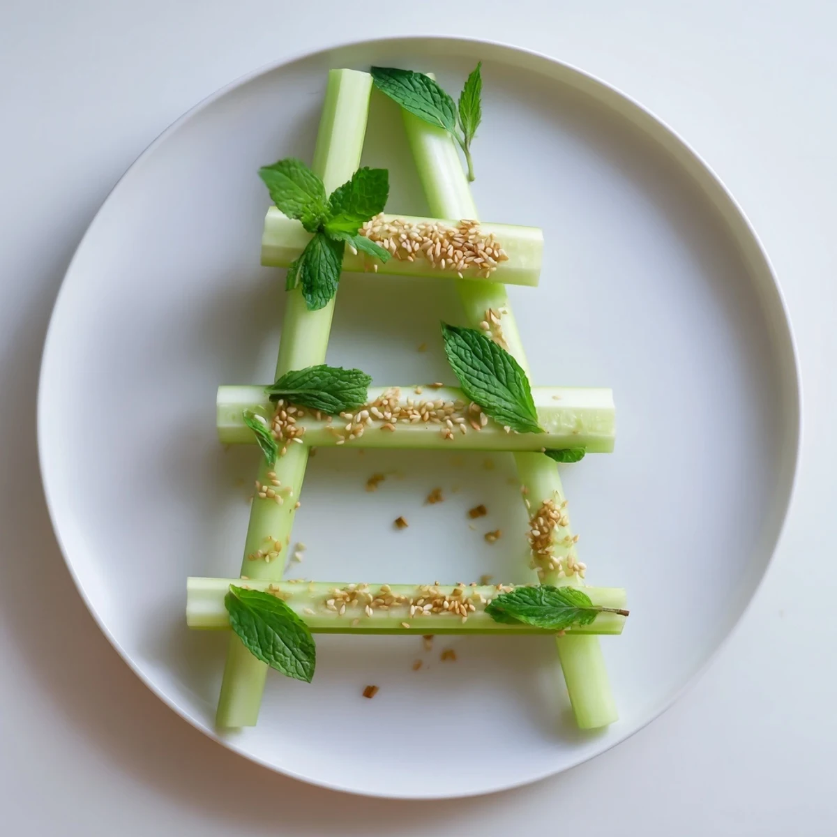 A visually appealing "The Bamboo Zen" appetizer, featuring fresh cucumber and celery, ready to dip.