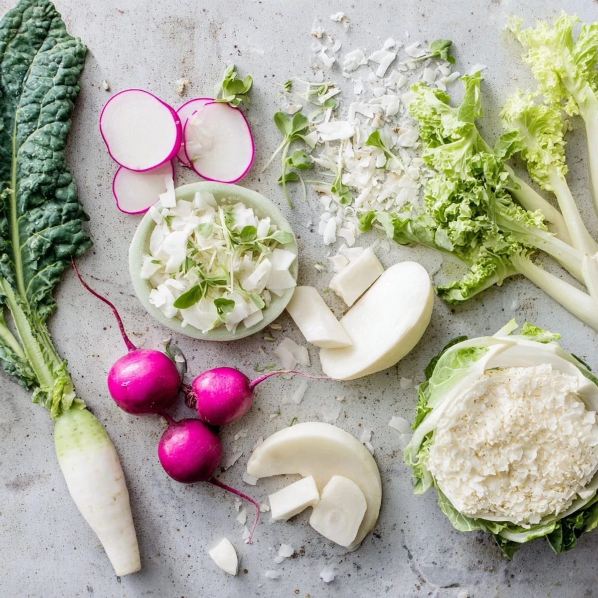 The Tundra Trek salad, a chilled and artistically arranged appetizer with fresh, crisp veggies.