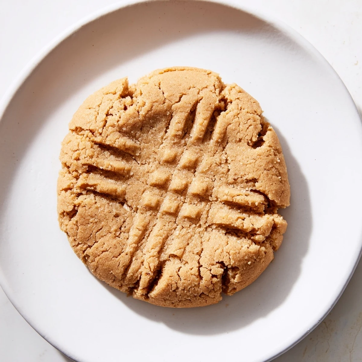 Warm, freshly baked Flourless Peanut Butter Cookies, with a classic crisscross pattern ready to serve.