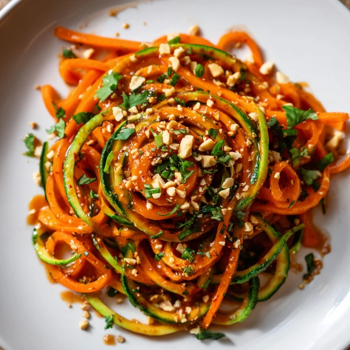 A close-up view of Spicy Cucumber Noodle Bowl, showcasing crunchy noodles and bright sauce.