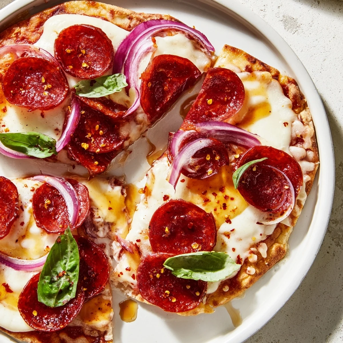 Imagine the aroma: a delightful Hot Honey Pepperoni Flatbread featuring bubbling mozzarella and a drizzle of honey.