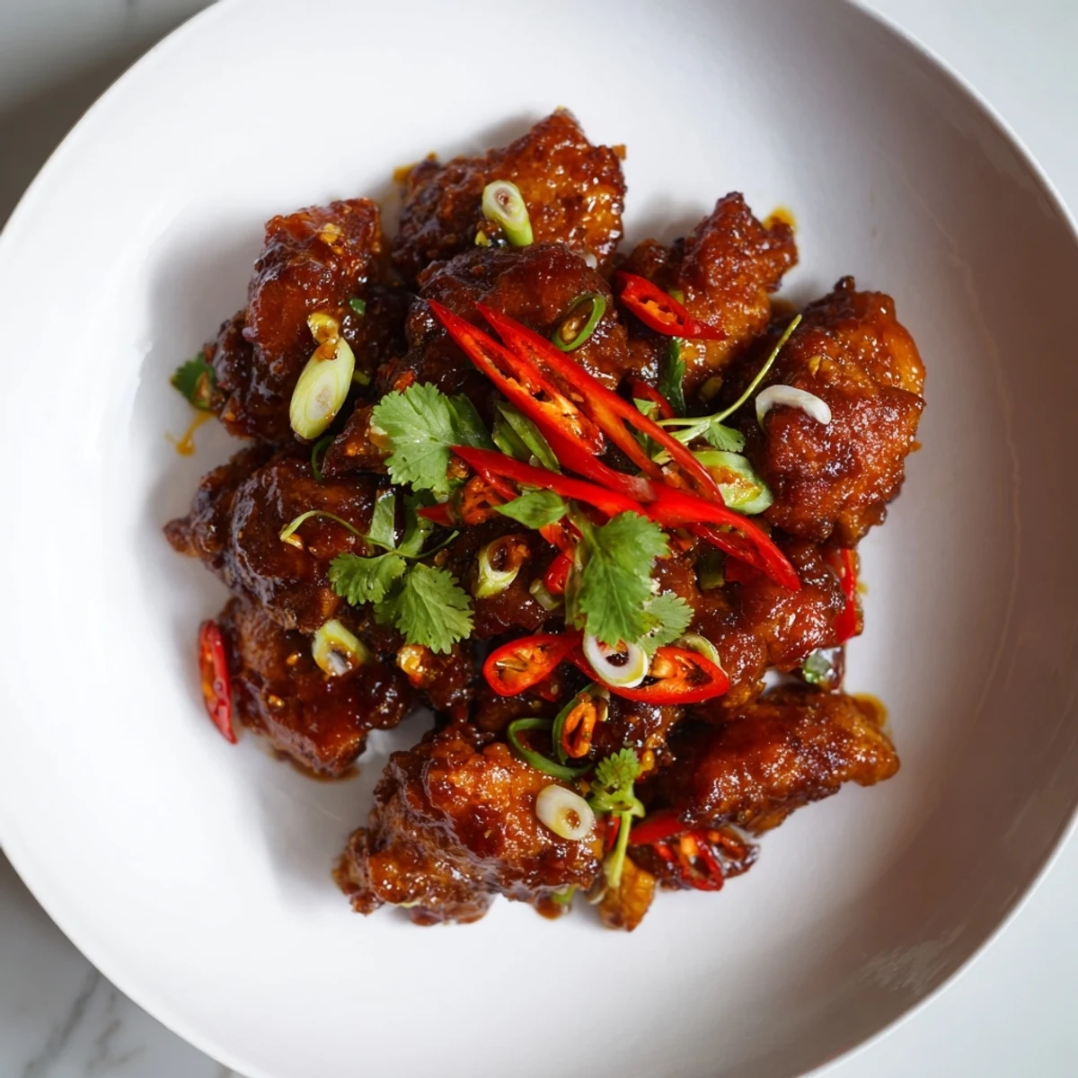 Golden-brown Vietnamese Caramel Chicken, bite-sized pieces perfectly coated in a sticky, flavorful glaze, a real treat.
