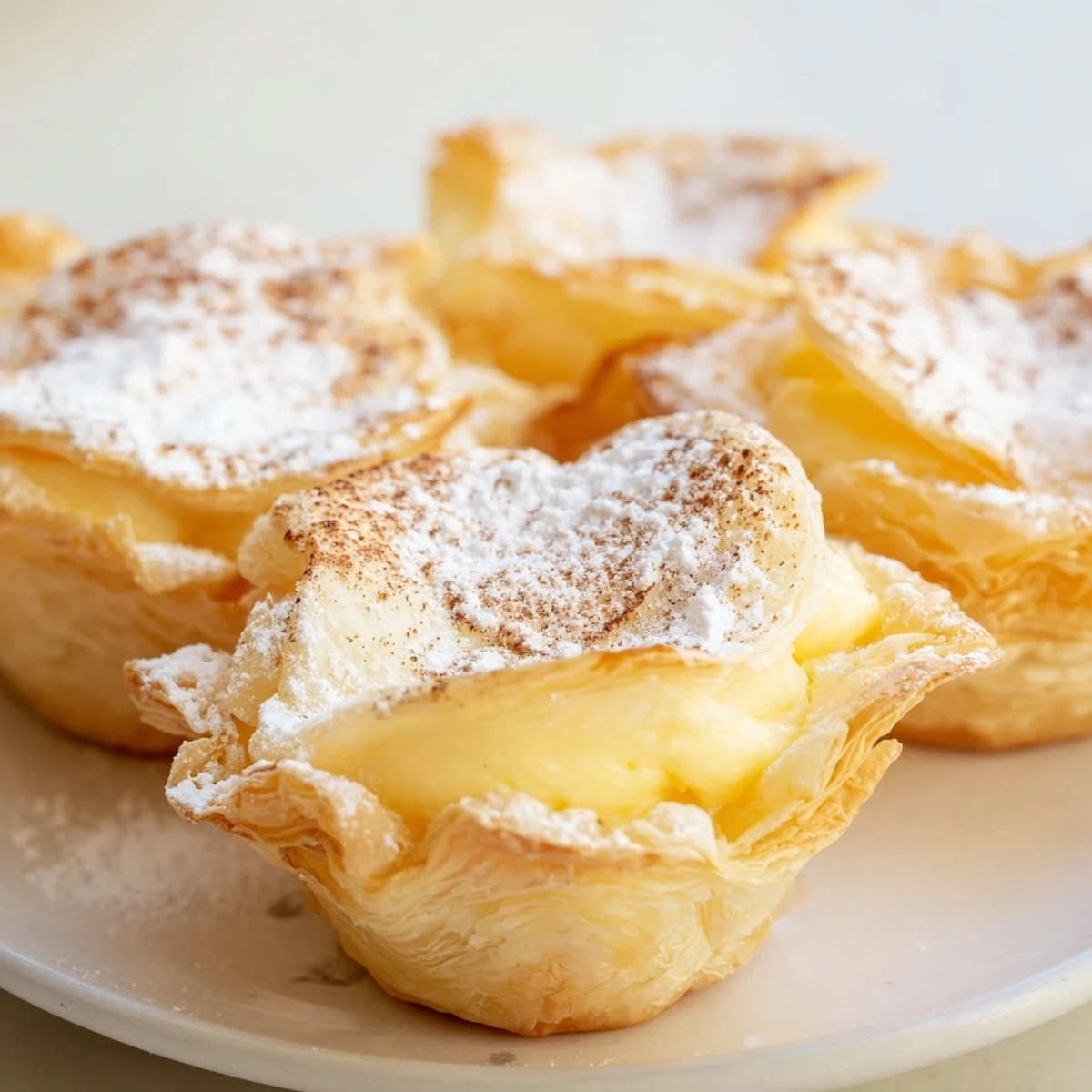 Golden-brown Portuguese egg tarts with flaky crusts and creamy, cinnamon-spiced custard filling.
