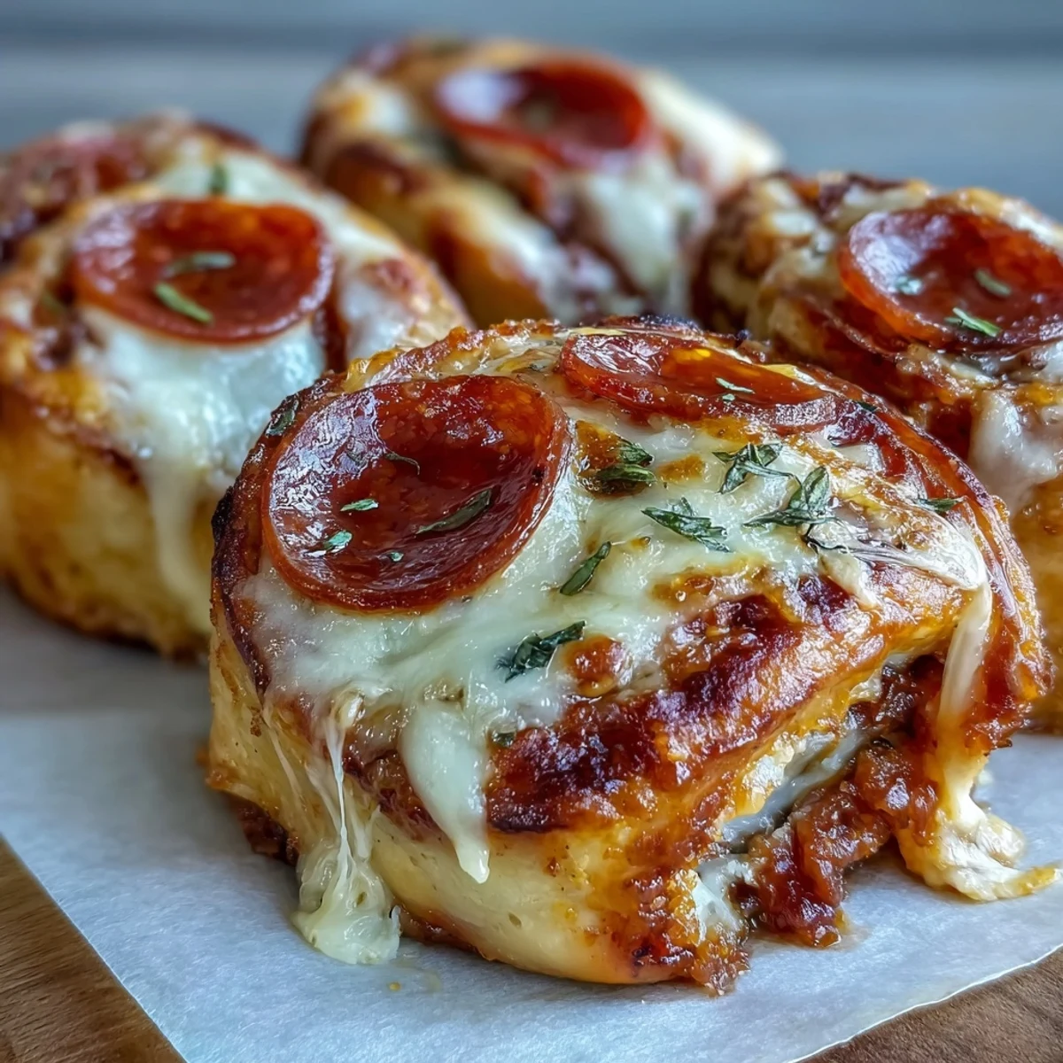 A cross-section of an Irresistible High Protein Pepperoni Pizza Roll reveals savory beef, spicy pepperoni, and gooey melted mozzarella inside. 