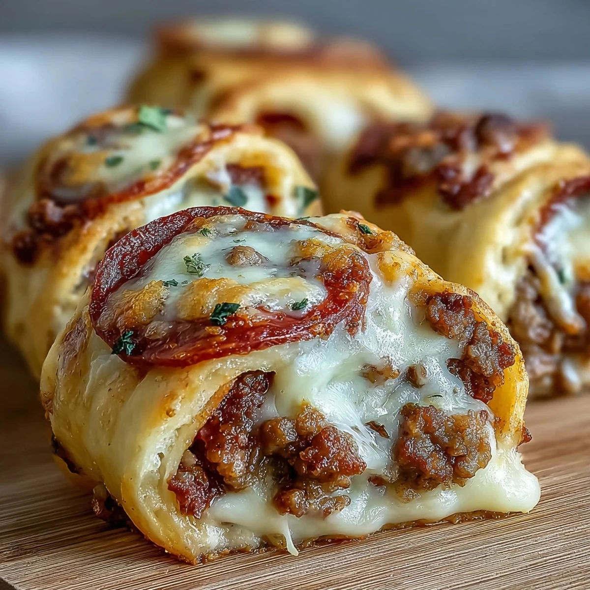 Plated Irresistible High Protein Pepperoni Pizza Rolls are served warm with a side of marinara for dipping.