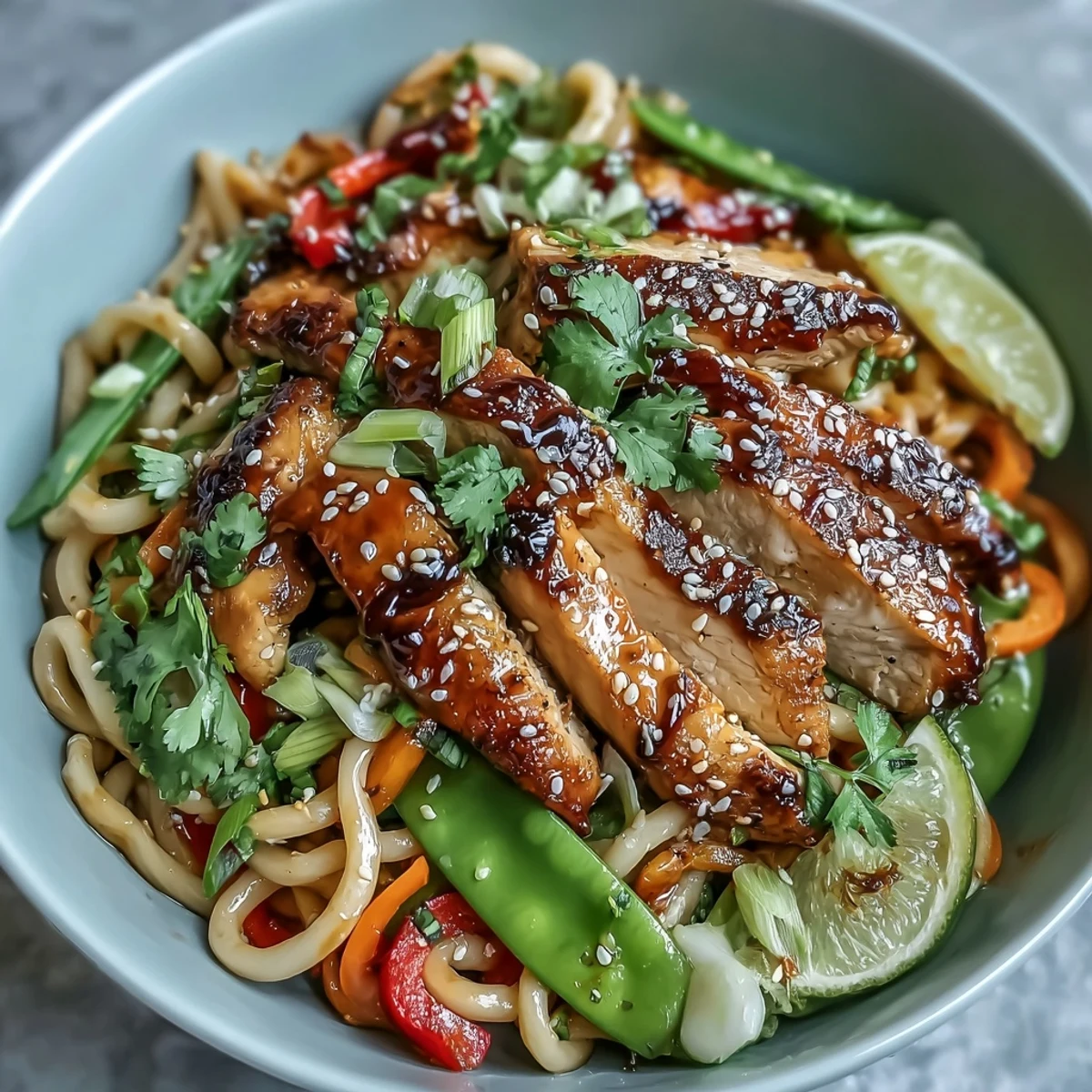 Steamed tender chicken and crisp vegetables tossed with chewy noodles in a rich, sweet-savory sesame sauce.