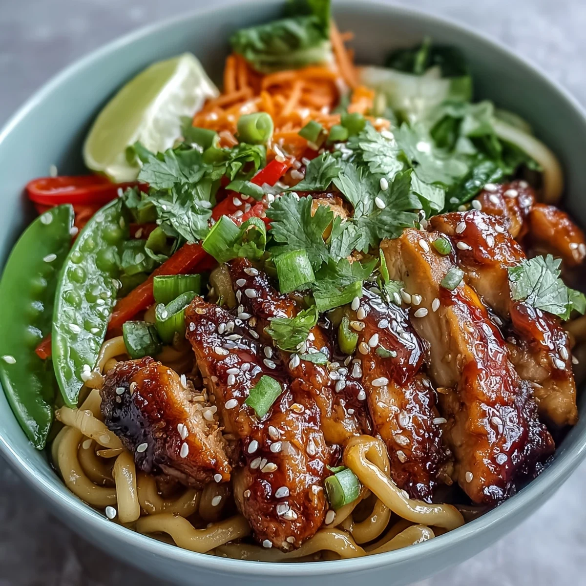 Sesame Chicken Noodle Bowl ready to serve for a quick weeknight dinner.