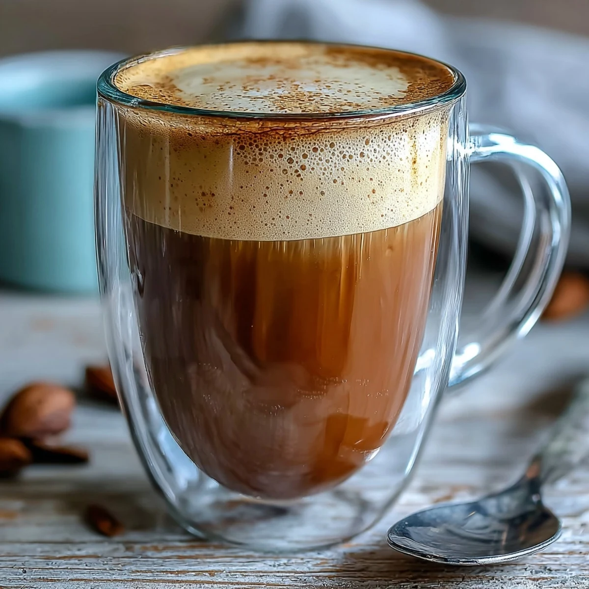 Creamy Hojicha Cortado in a glass, showing rich brown layers with a light foam top, perfect for afternoon sipping.