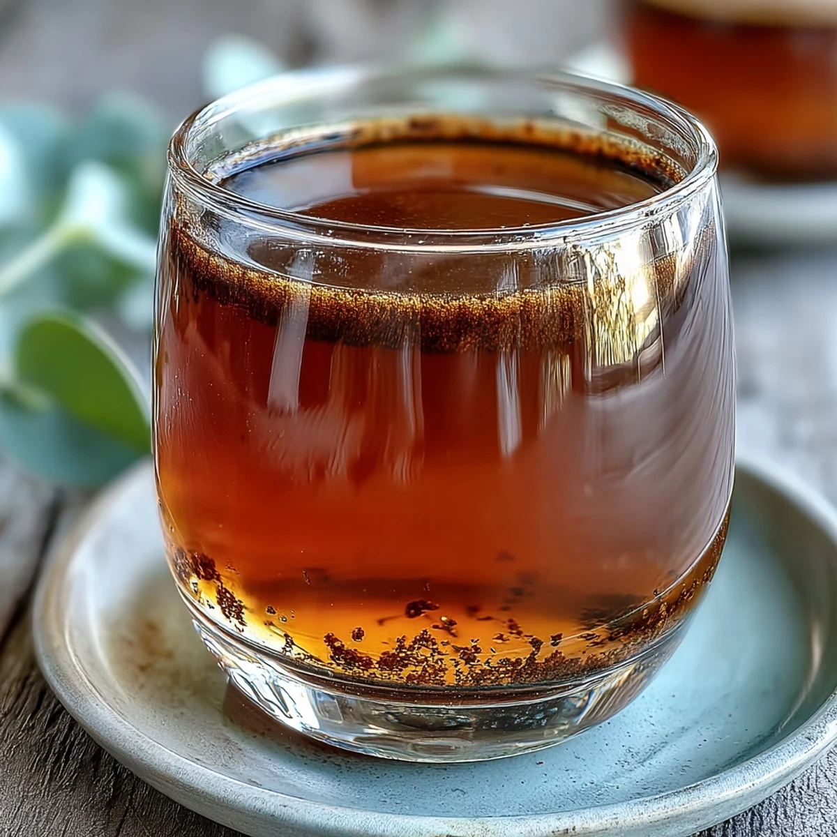 Close up of Hojicha Americano with a wooden teaspoon resting on the saucer.