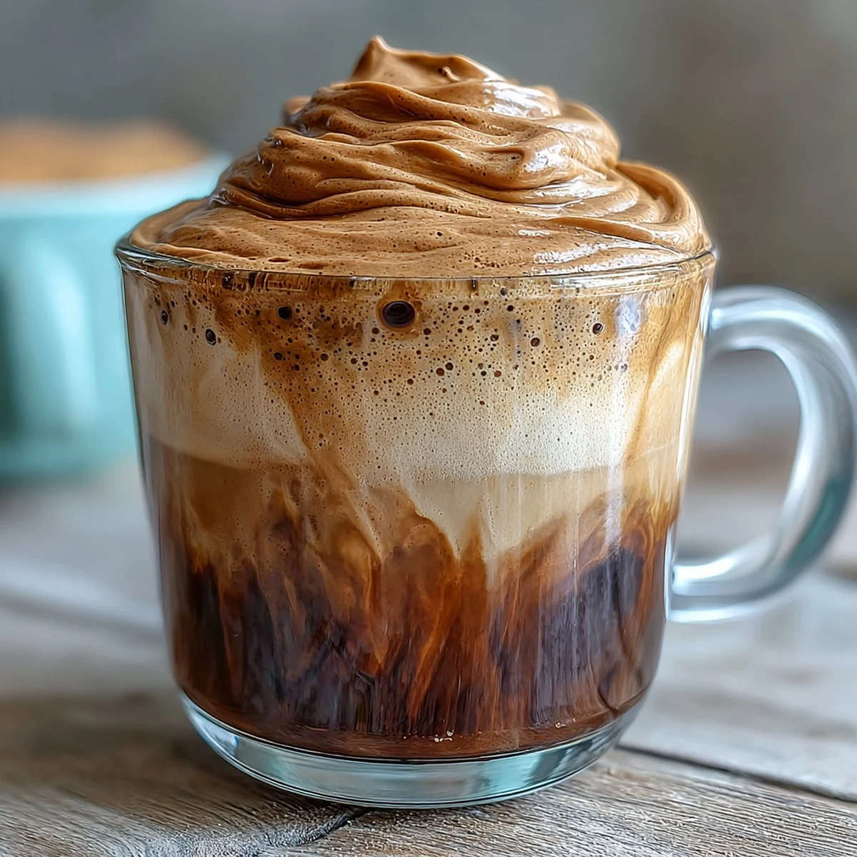 A steaming cup of Hojicha Macchiato with roasted green tea and a dollop of frothy milk foam.