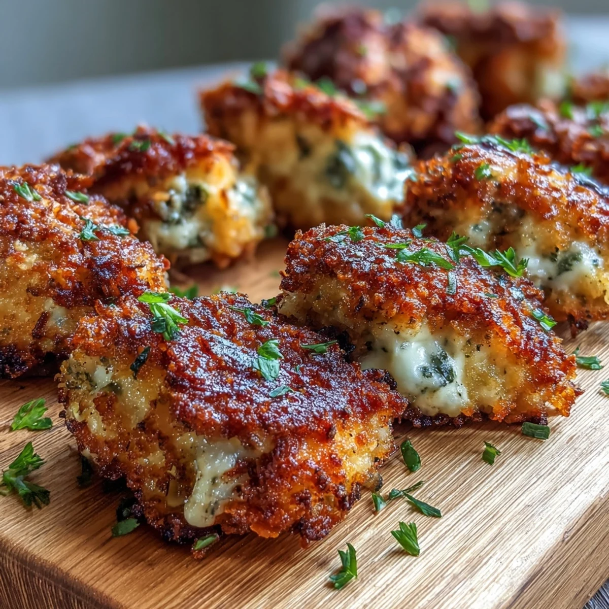 Crispy golden-brown Asiago Panko Chicken Bites served hot with a side of creamy ranch dip for dipping.