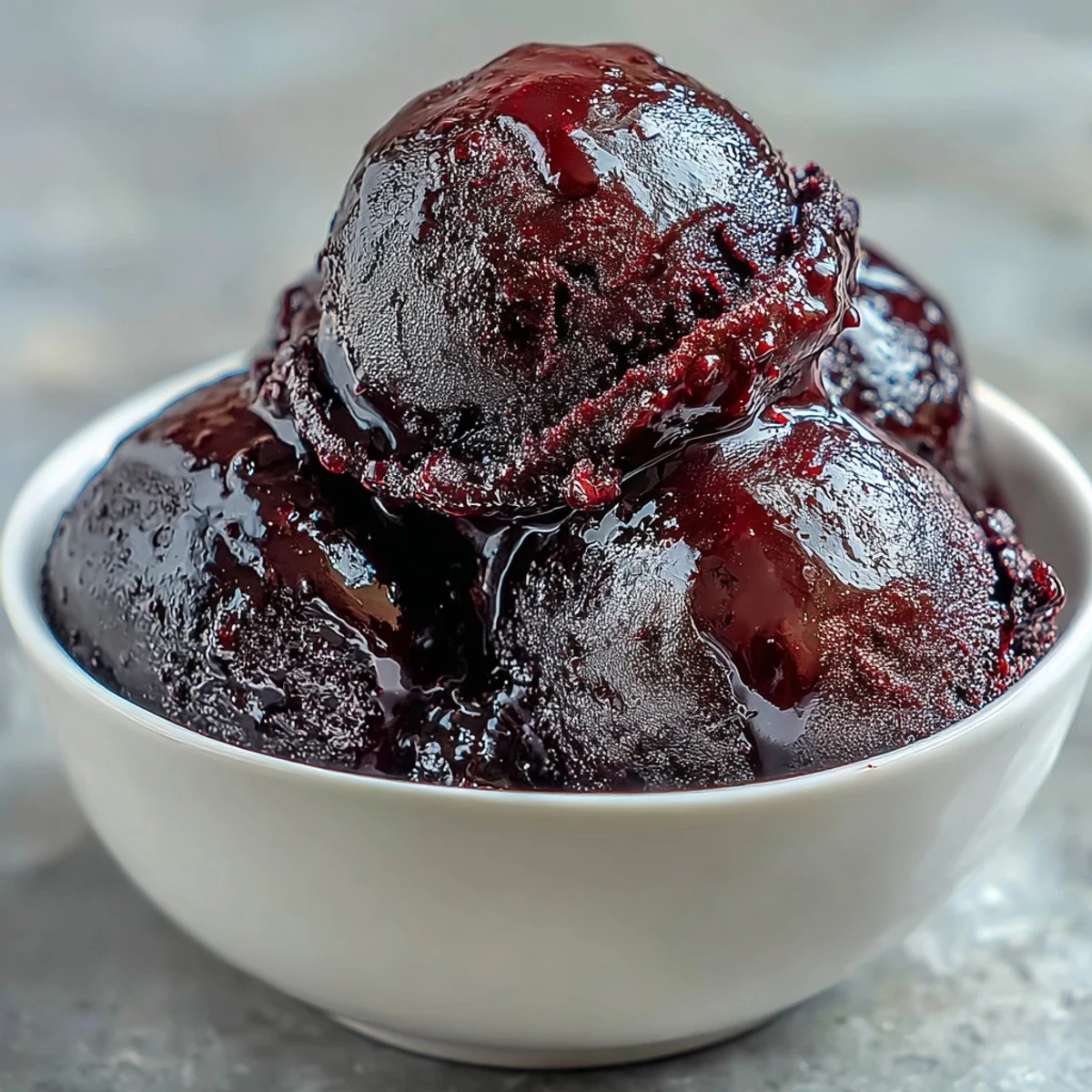 Creamy vegan black currant sorbet made with fresh berries, sugar, and lemon juice for a refreshing summer dessert.  