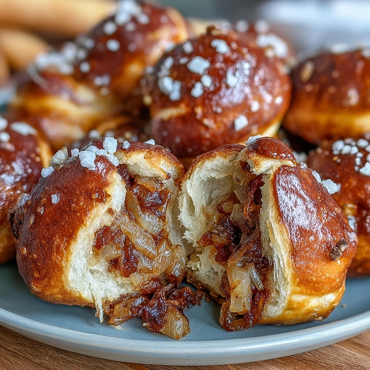 Warm Sourdough Onion Pretzel Bites fresh from the oven, featuring tender bread and savory onion flavor, perfect for dipping.  
