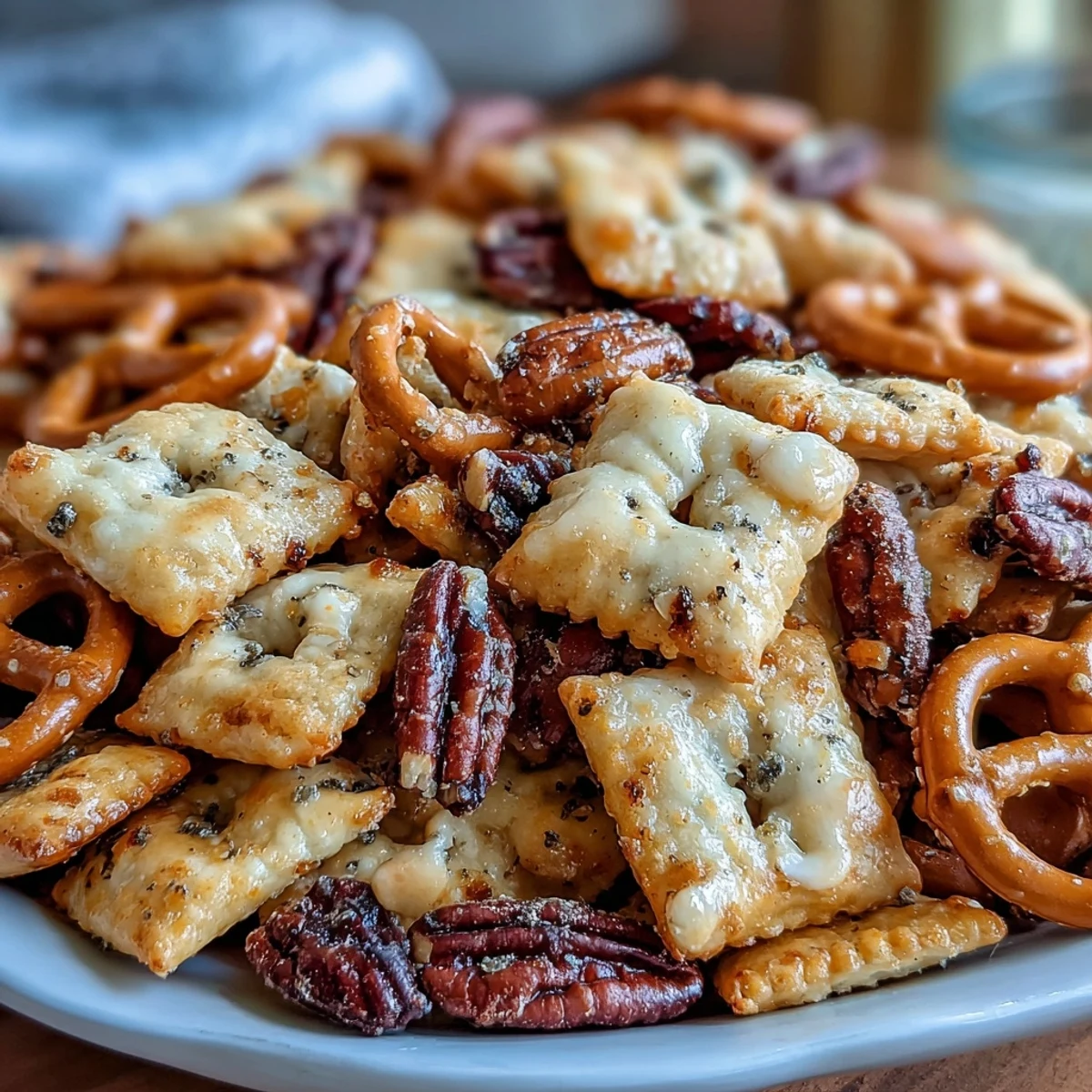 Golden sourdough Cheez-Its, salted pretzels, and roasted nuts tossed in smoky seasoned butter.
