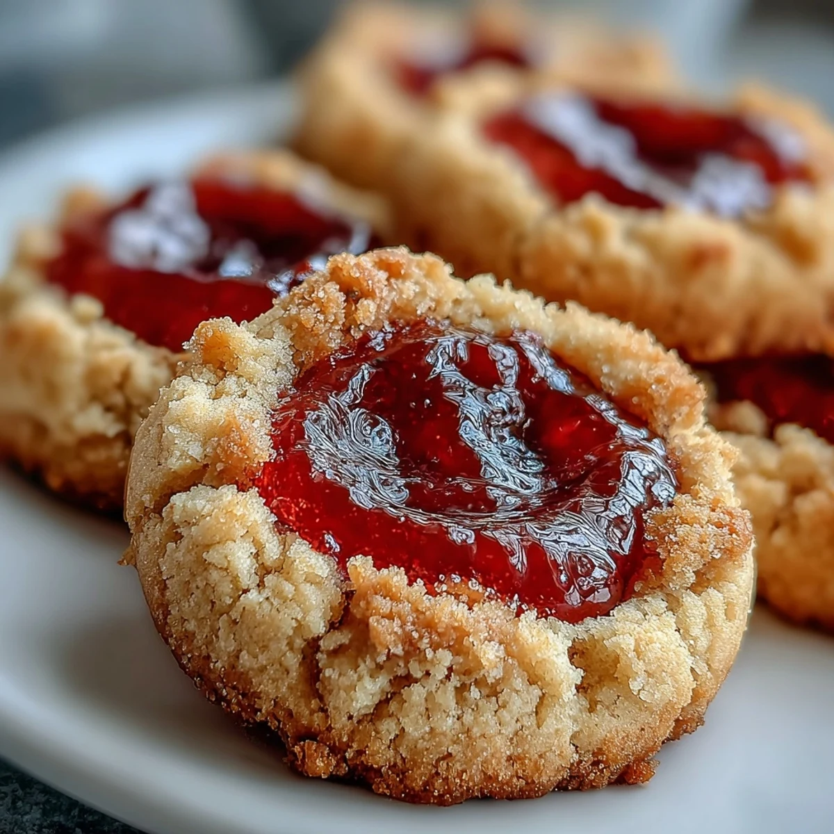Delicate cookies with a buttery base and bright jam filling, dusted with powdered sugar for a charming picnic treat.