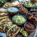 Guests assembling their perfect DIY Taco Bar at a festive outdoor gathering.