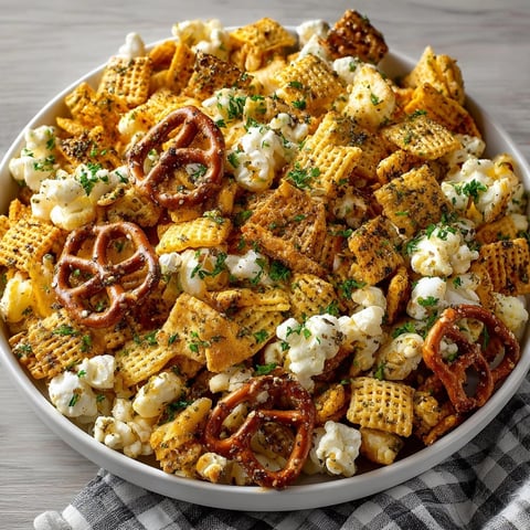 Golden, crispy Dill Pickle Ranch Cracker-Pop Party Mix, perfect snack and game day treat, so flavorful.