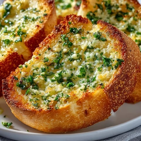 Golden slices of air fryer garlic bread topped with melted butter, parsley, and Parmesan cheese.
