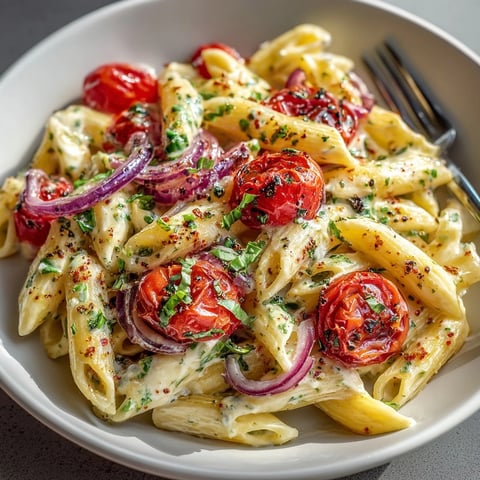 Golden-brown Express Baked Feta Pasta bubbling hot, tomatoes bursting, basil garnish visible.