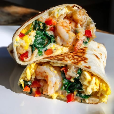 Delicious Shrimp & Spinach Breakfast Burritos photo; a satisfying and savory morning meal.
