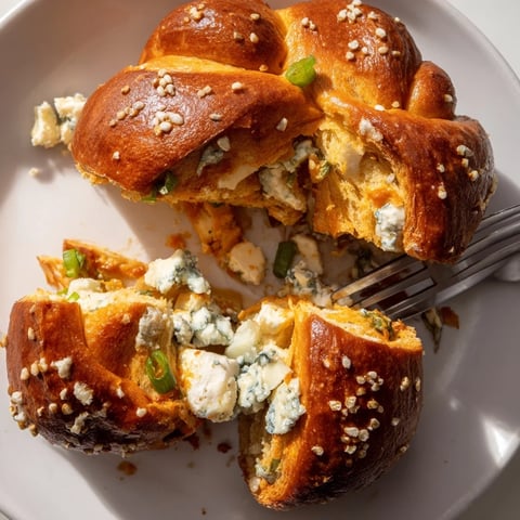 Fluffy Spicy Buffalo Biscuit Pretzel Scones topped with flaky sea salt and blue cheese.  