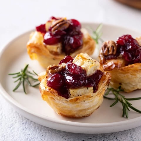 Golden, bubbly Quick Cranberry Brie Bites with melting cheese and vibrant cranberry topping for your party.