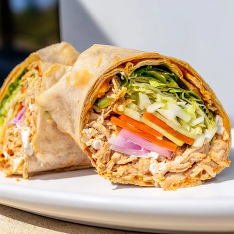 Air fryer buffalo turkey Christmas wraps ready to eat, with crispy golden tortillas and melty cheese.