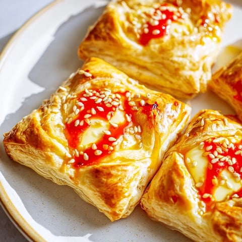 Golden, flaky Chili Crisp Honey Brie Bites, showcasing the perfect combination of sweet, spicy, and savory.