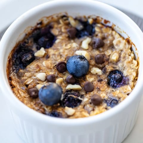 Warm, comforting image of fluffy Blueberry Baked Oats, perfect for a cozy breakfast experience.