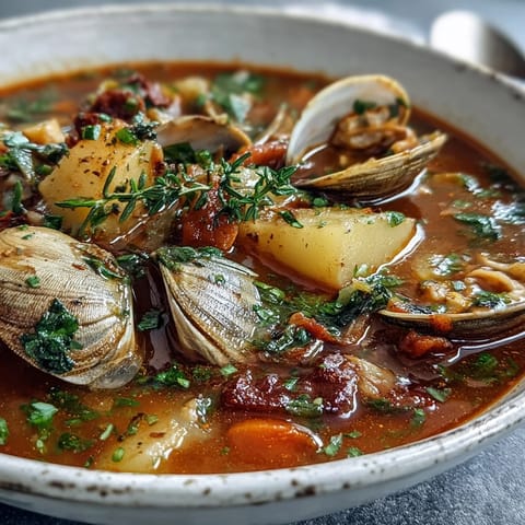 Fresh parsley garnish brightens this hearty tomato-based soup, perfect for serving with oyster crackers.