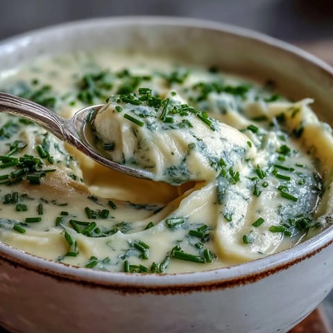 Steaming bowl of homemade Potato Leek Soup garnished with fresh chives.